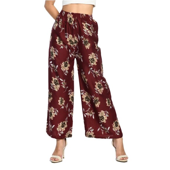 Women's Soft Cotton Blended Loose Fit Wide Leg Comfort Palazzo Printed Pants - Picture 8 of 16